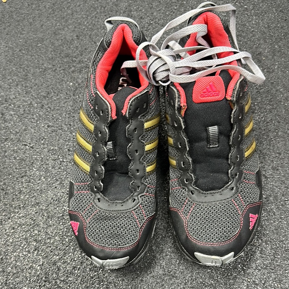 Adidas Black and Pink Shoes with Gold Details Size 7